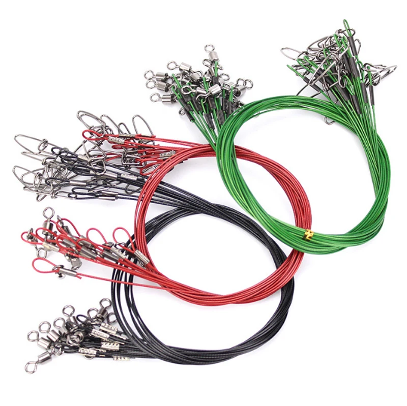 

Amazon High-Strength 50cm 150LB Fishing Rigs With Swivels Snaps Connector Trolling Stainless Steel Wire Fishing Leader Line, Green black red
