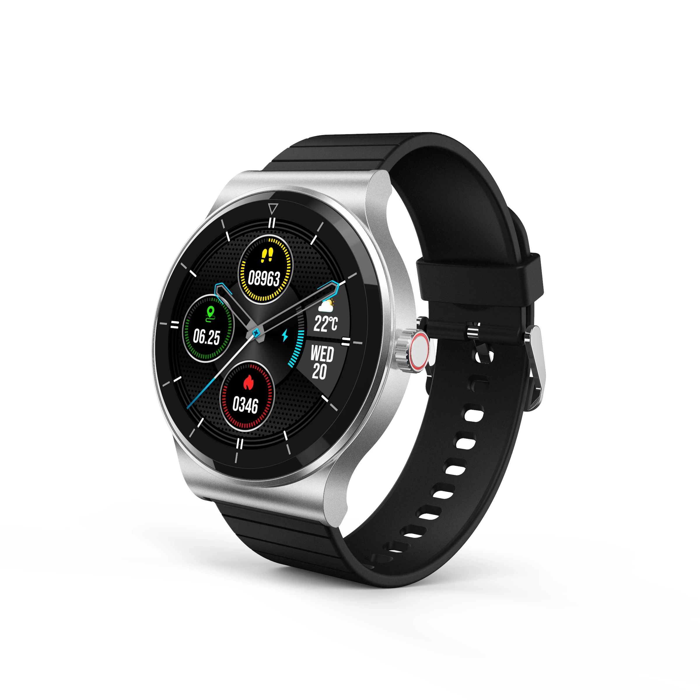 

With Tuya APK IOT Product IP68 Waterproof BT 5.0 Magnetic Charging Body Temperature FT02 Smart Watch, Black silver