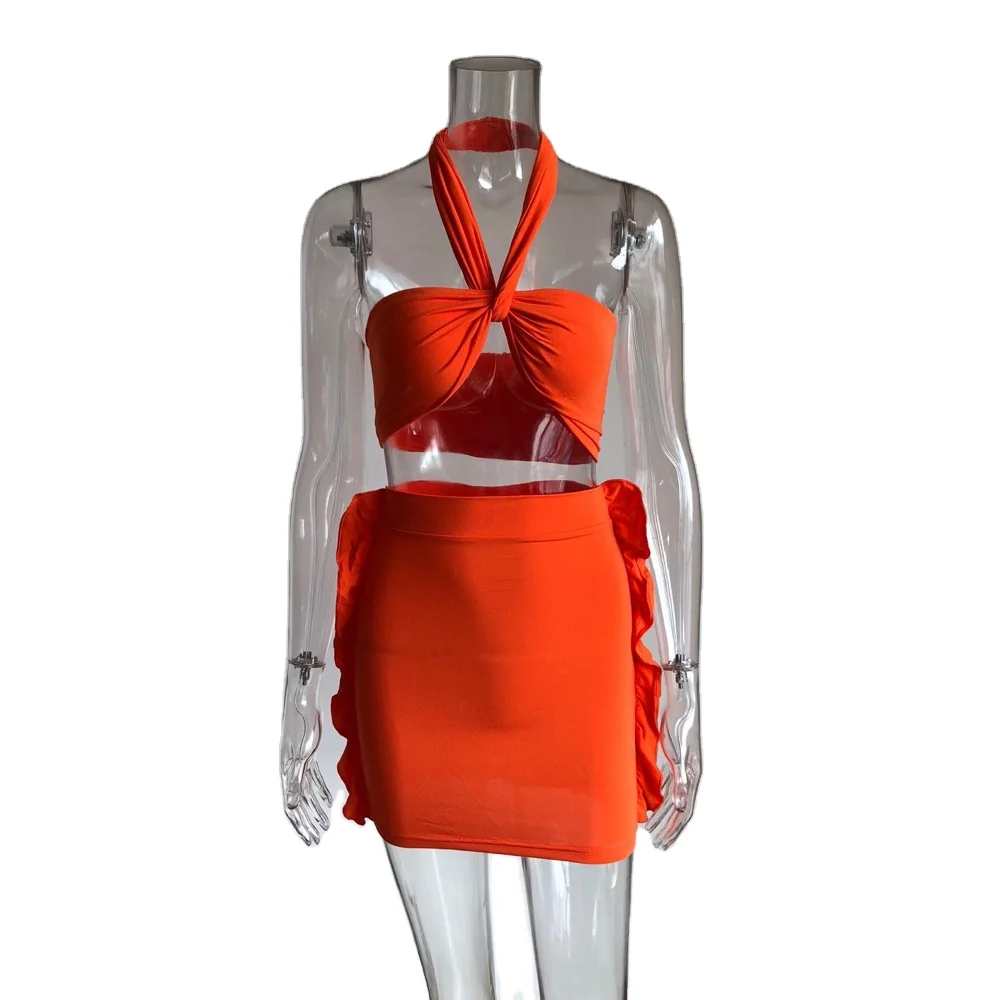 

Wholesale women's wear with neck and bra top and Ruffle Skirt