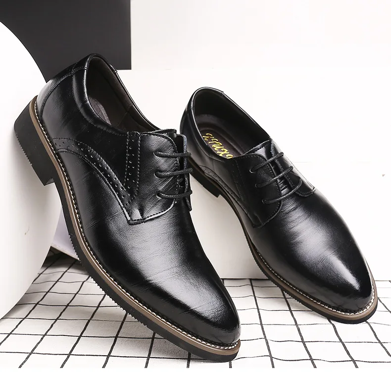 

Hot Selling Comfortable New Style Genuine Leather Men Dress Shoes Anti-Slip Rubber Outsole Elevator Shoes, Black brown yellow blue