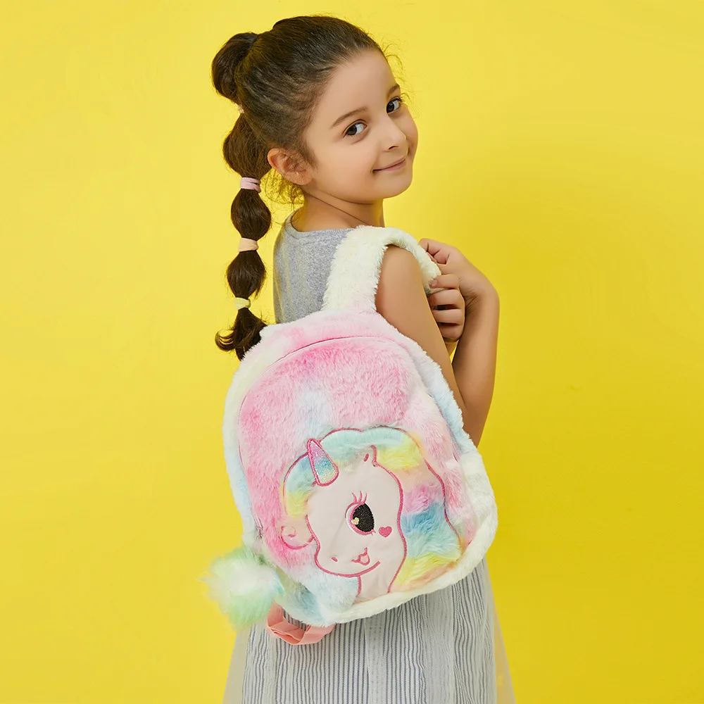 

JANHE mochila unicornio kinder rucksack back pack Preschool bookbag Cute toddler purse Plush Kids Backpack Fur Unicorn Schoolbag