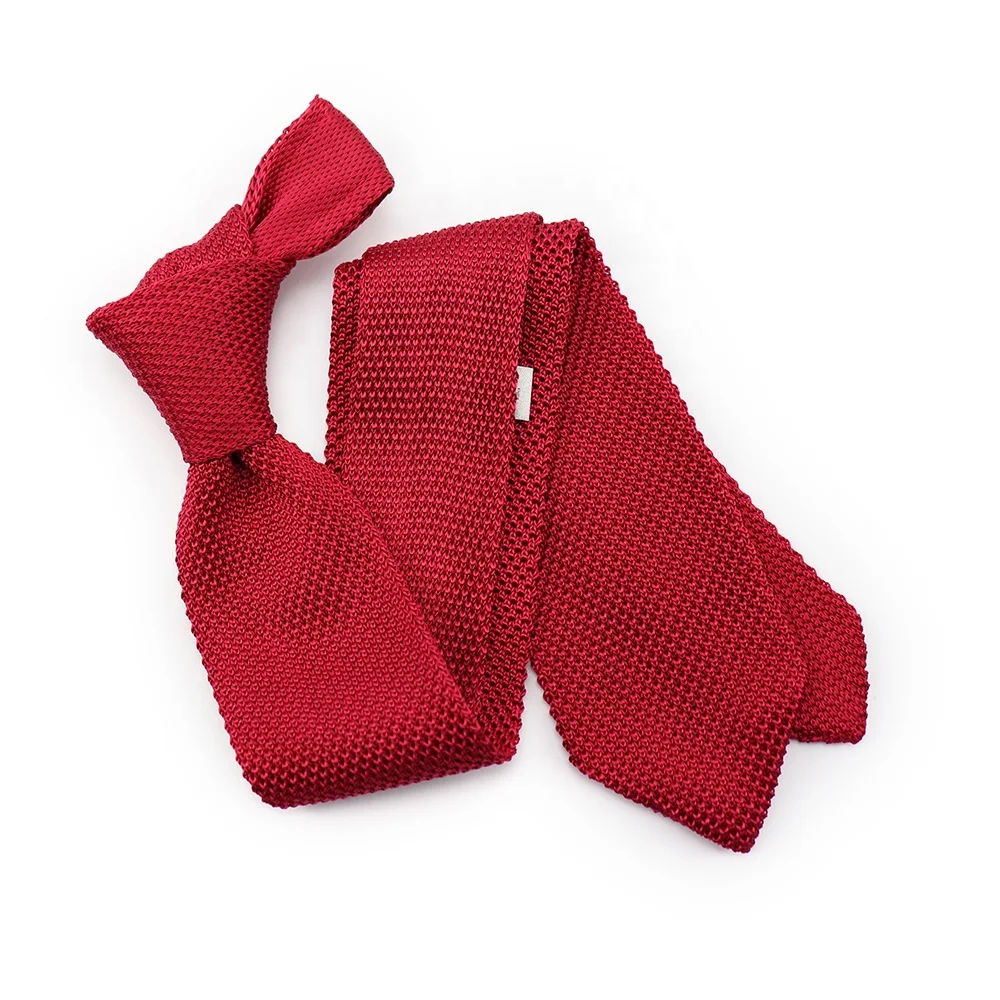 

XINLI Custom Vintage Red Silk Knit Necktie Men Fashion Design Solid Color Knitted Neck Tie