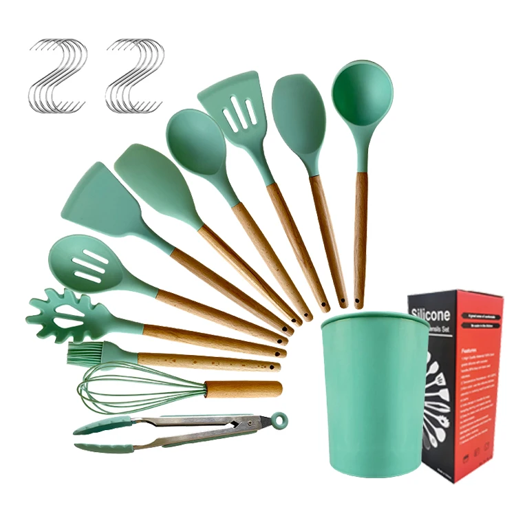 

Kitchen heat-proof wooden handle cooking tools 12 pcs kitchen utensils and accessories, Multicolor optional