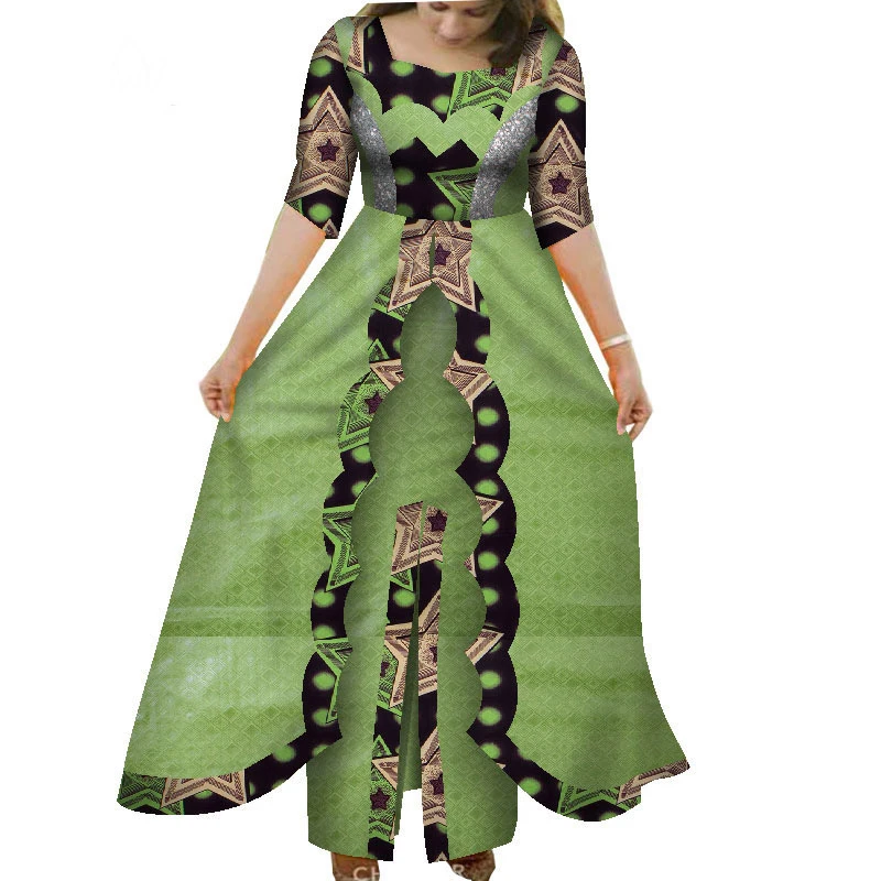 

African Dresses women Traditional African Clothing Large Swing Waist Sleeveless Dress Women Printing Long Dress