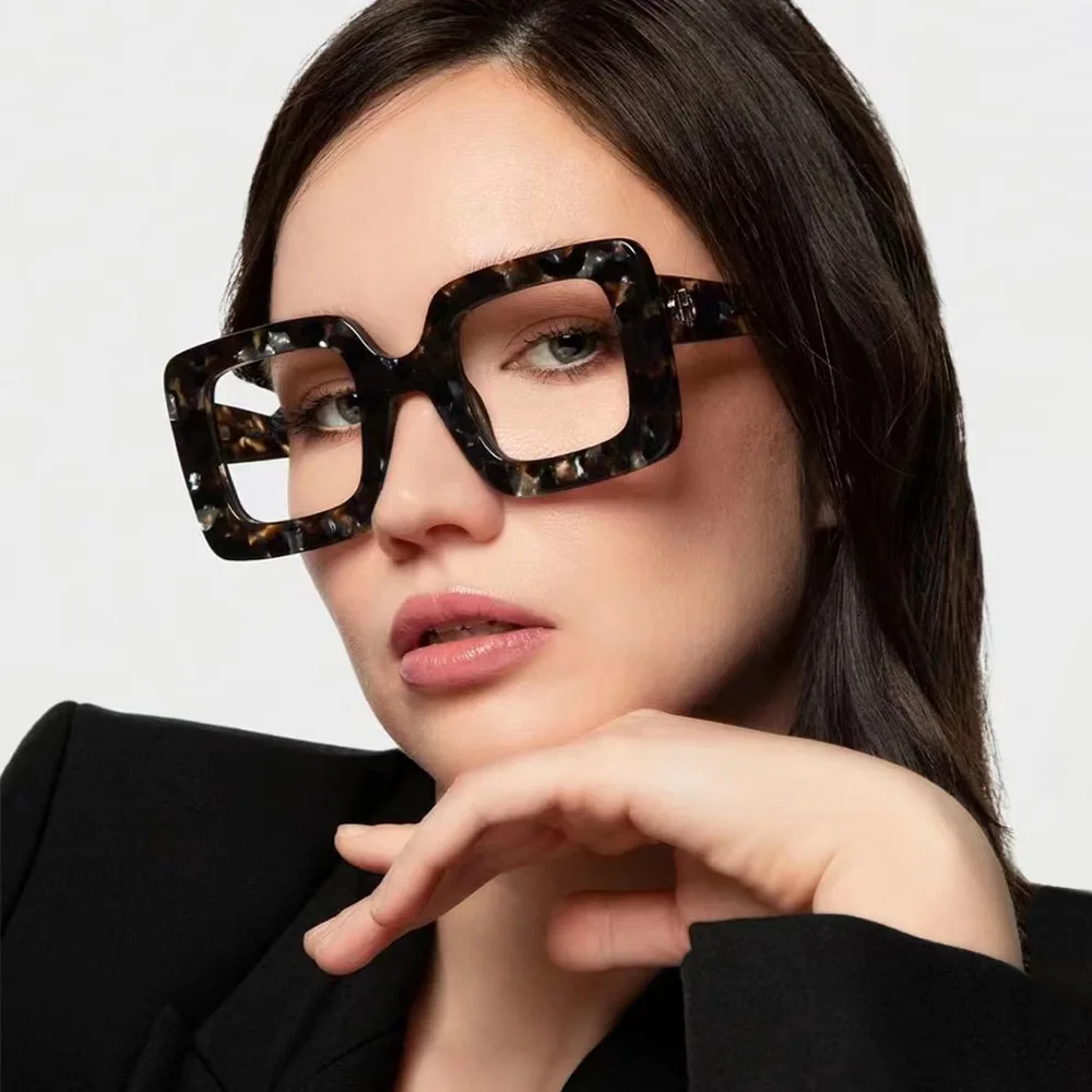 

3128 Retro Blue Light Blocking Men Women TR90 optical glasses frames Black leopard square eyeglasses frame