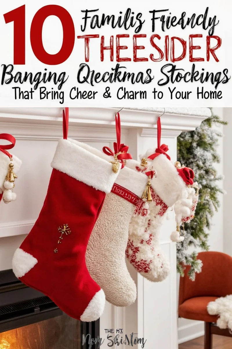 Custom name banner above Christmas stockings