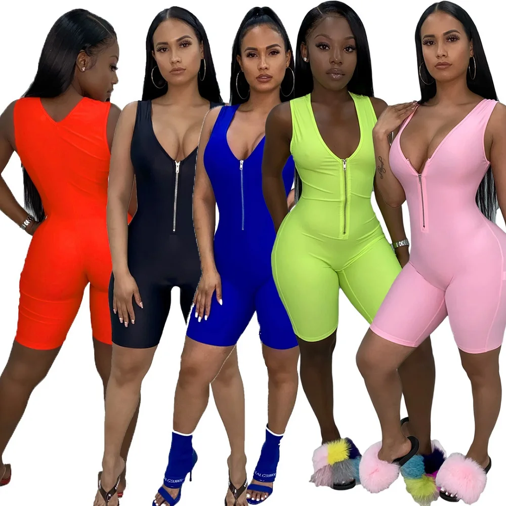 

TFZ4010 Ladies wholesale summer Short sport jumpsuit custom jump suit basic bodysuits women rompers and one piece jumpsuits