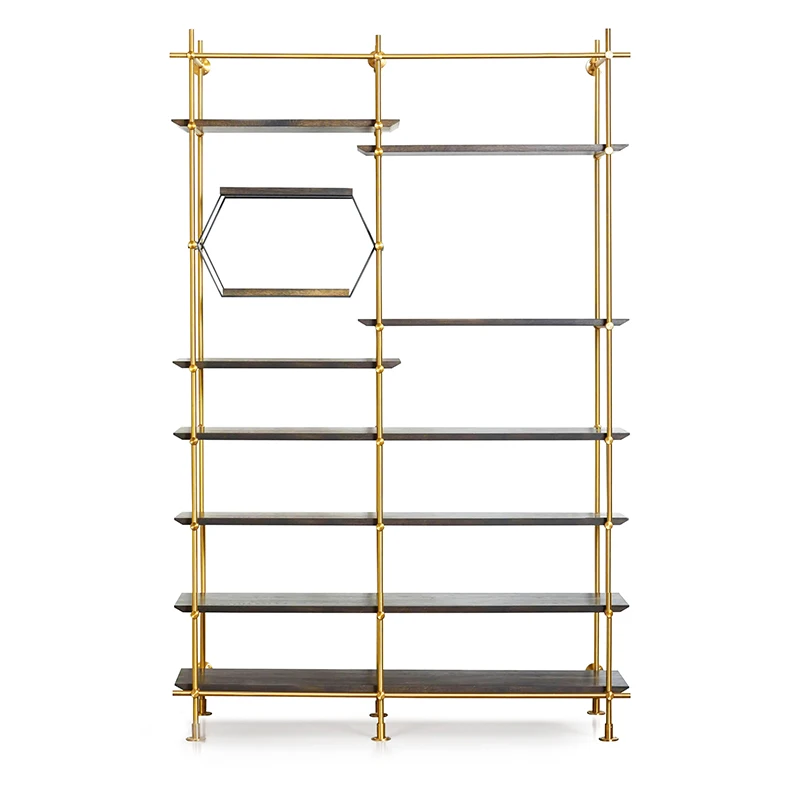 

luxury modern metal vertical stainless steel pipe brass plated wood decorative house corner wall storage Holder shelf racks