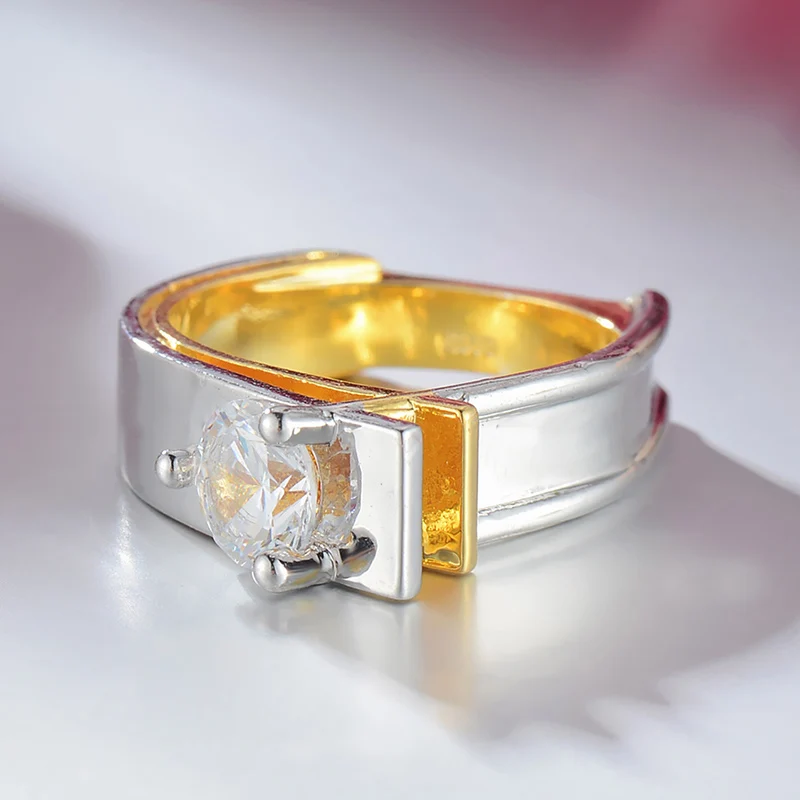 

2020 Simple designs High Quality Wholesale Geometric Double color 3A zircon ring, Gold