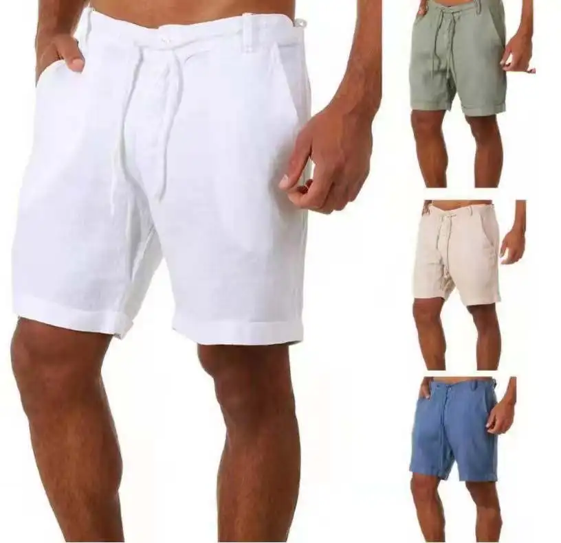

Men's Linen Shorts Men Summer Cotton Beach Short Men Brand New Wild Leisure Loose Solid Cargo Shorts Short Pants