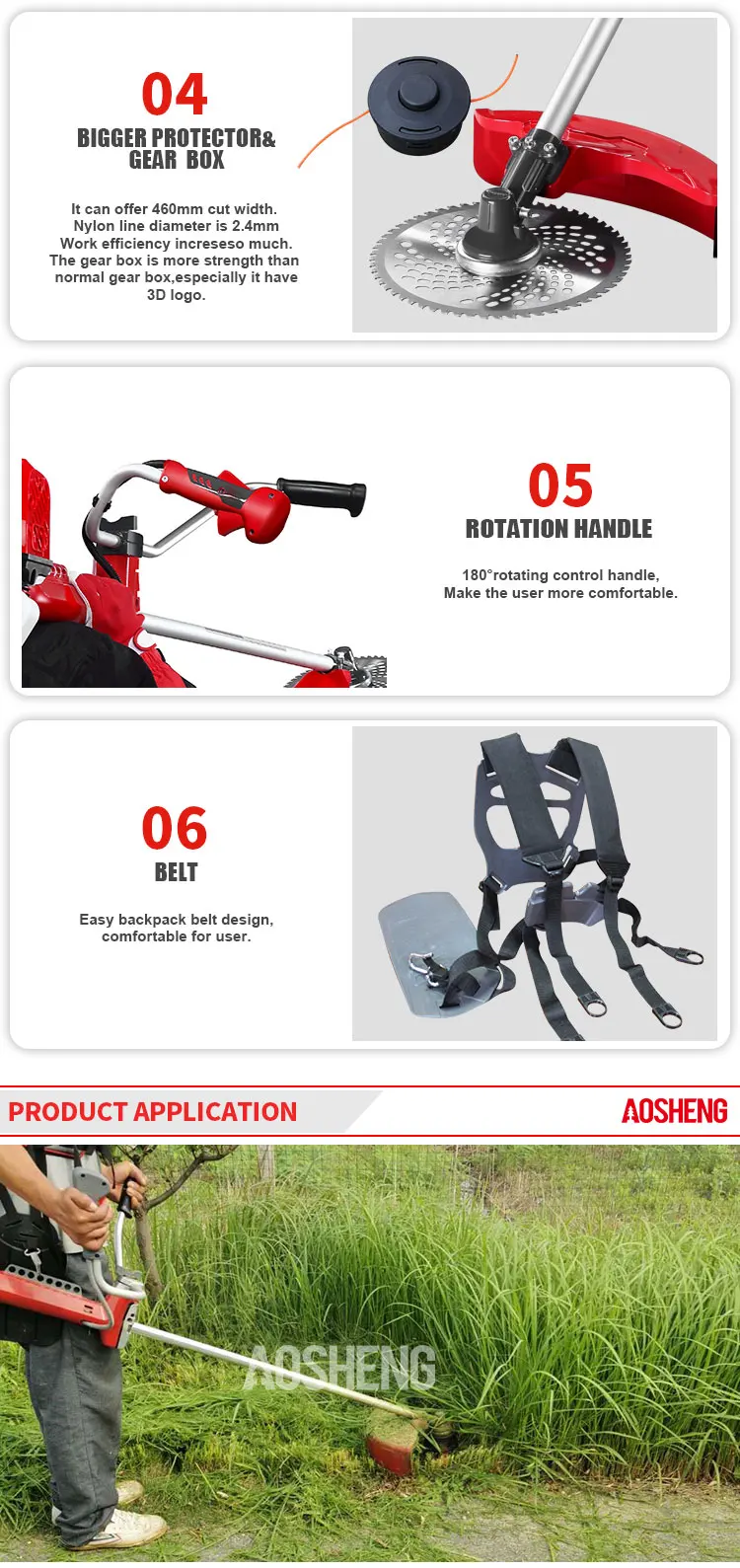 Aosheng 43cc Gasoline Brush Cutter 2 Stroke Grass Cutting Machinery ...