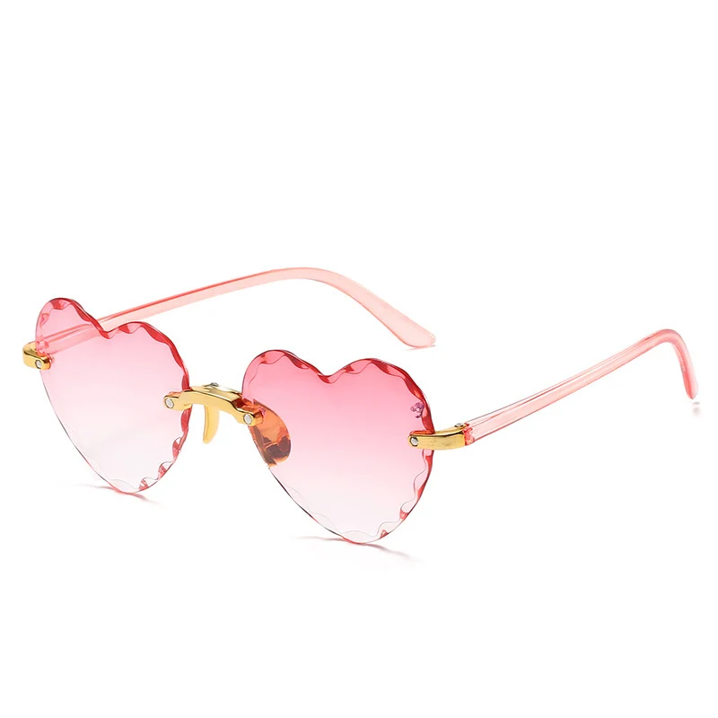 

Women Girl Retro Love Shape Sunglasses Gradually Color Dazzling Glasses Heart Rimmed Rimless Sunglasses