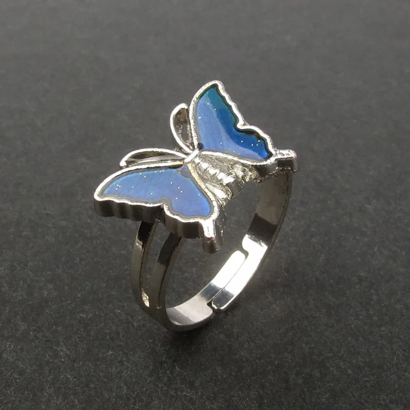 

Vintage Butterfly Glitter Powder Adjustable Size Mood Ring Unique Temperature Control Color Animal Rings Fashion Female Jewelry