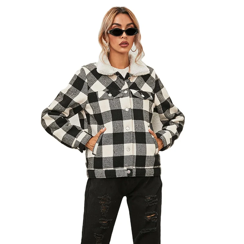

French fleece button top women's fashion sweater grid coat Fall 2020 women clothes, As pics