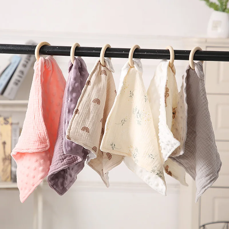 

100% Cotton Newborn Baby Muslin Comforter Blanket Soft Baby Cartoon Small Square Towel Sleep Toy Soothing Towel