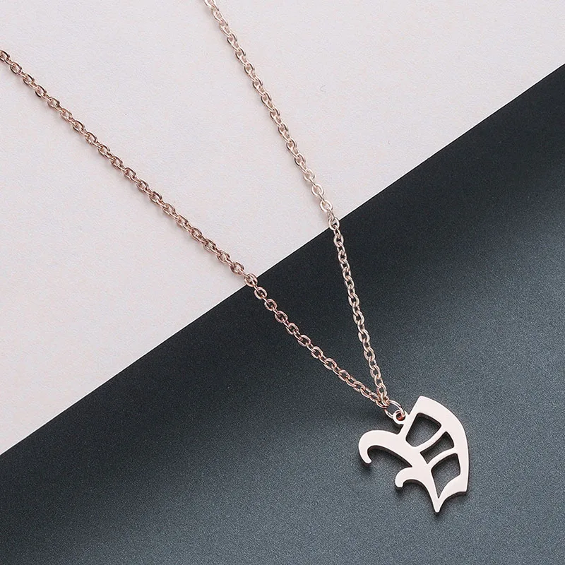 

Trendy 2020 Old English Font Initial Necklace Stainless Steel Rose Gold Necklace For Women Men Gold Letter Charm Necklace