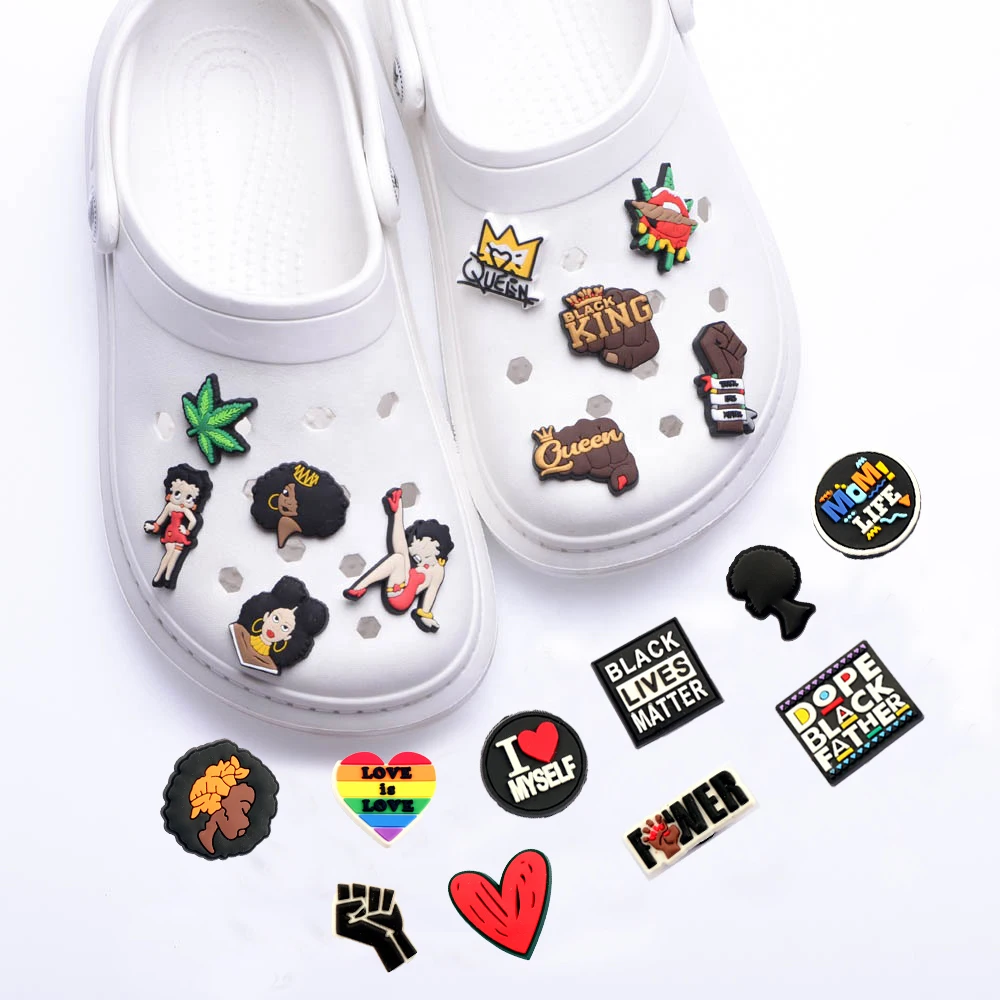 

Custom Designer Clog Shoe Charm Black Girl Magic Shoe Charms for Croc Shoe and Kids Gift