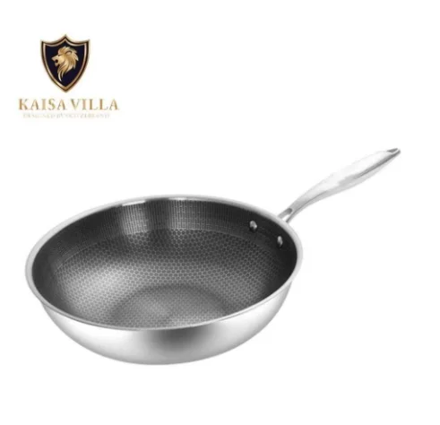 

KAISA VILLA 32cm Cooking Fry Pan Non Stick Stainless Steel Honeycomb Frying Pan Nonstick With Lid, Black