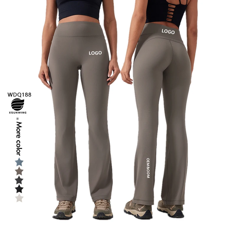 Xsunwing Custom Logo Soft High-waist Elastic Loose Casual Pocket Wide-leg Loose Leg Running Leggings Fitness Yoga Pants WDQ188
