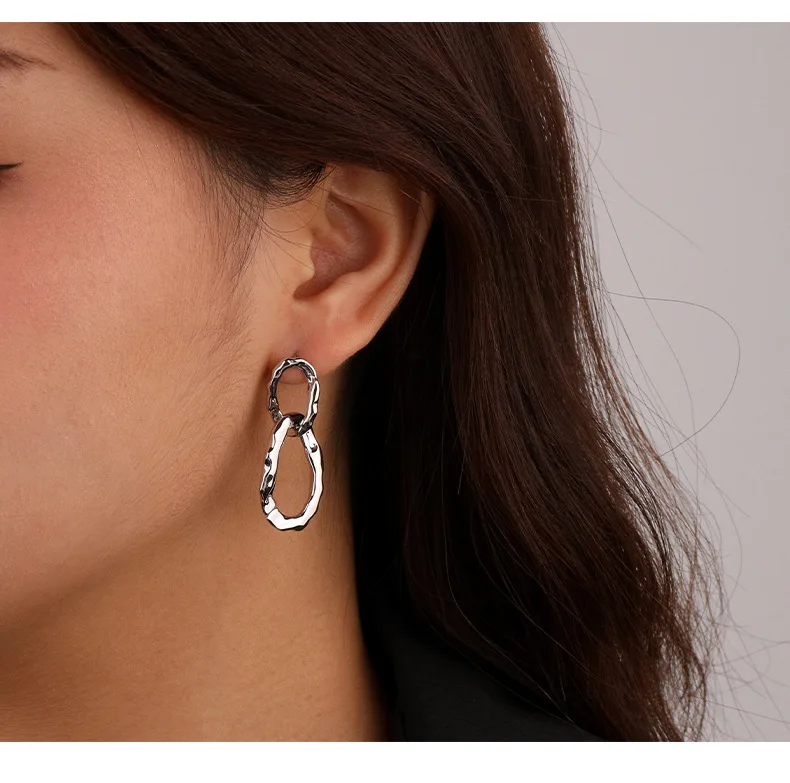 

VIANRLA 925 sterling silver trendy gold plated double ring stud earring