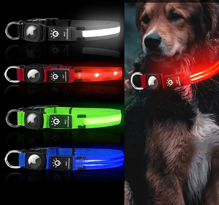 

Safety High Waterproof LED Pet Collars For Medium Large Dogs AirTag Holder Light Up LED Dog Collar Light