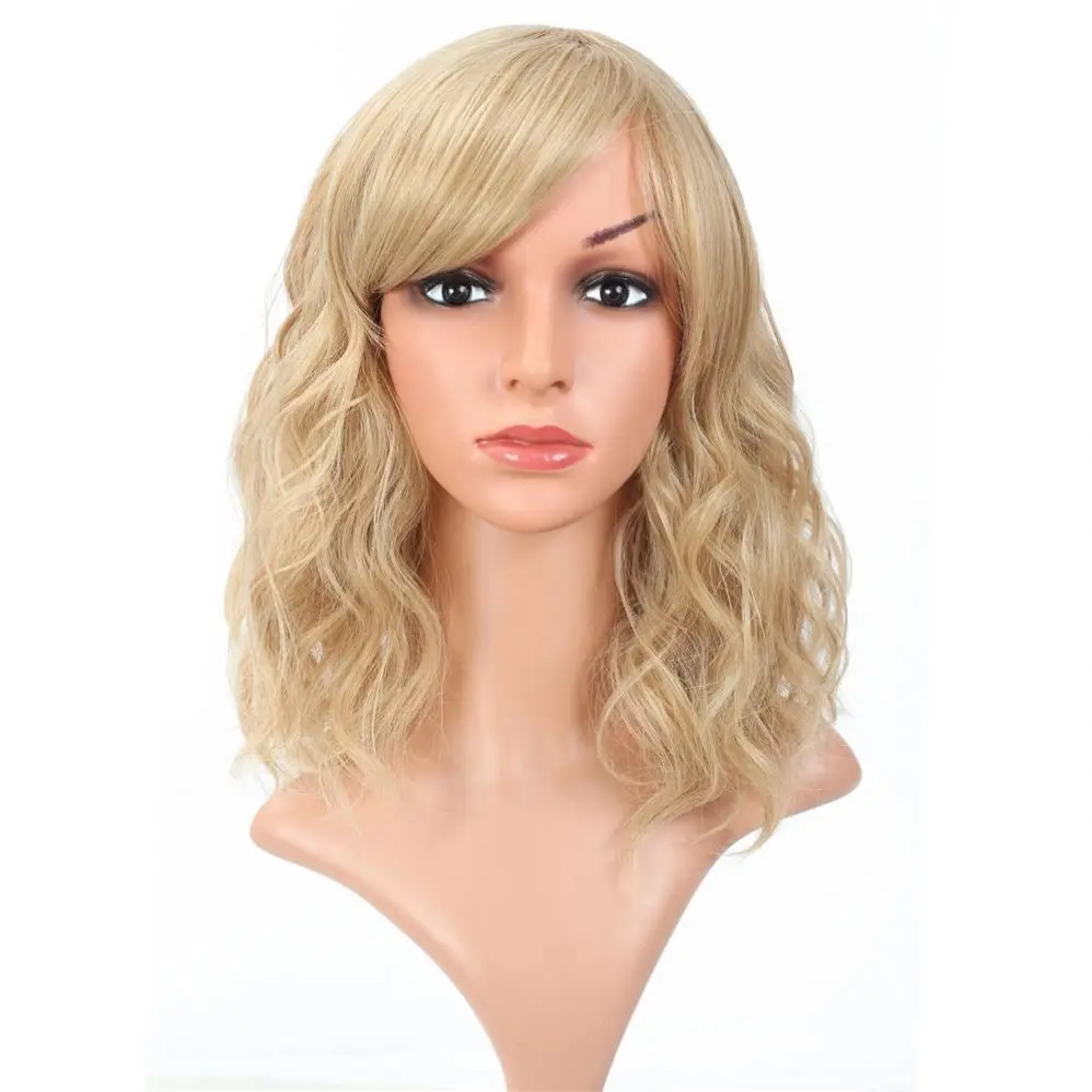 

MYZYR own brand wig high-quality heat-resistant synthetic wig 16 inches, fluffy wavy bangs wig, noble gold artificial wig, Pink,black