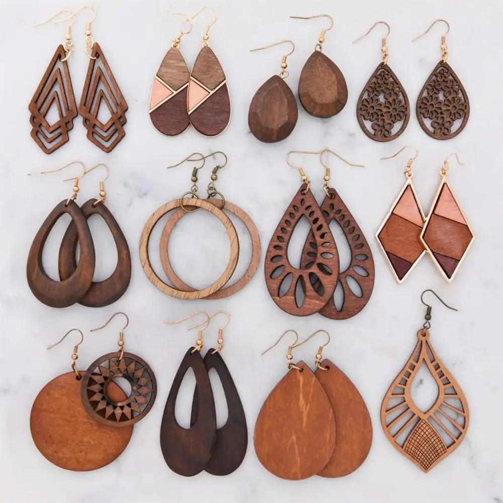 

Cheap New Custom Natural Design african natural wood earrings pendientes de madera for women, As the pic