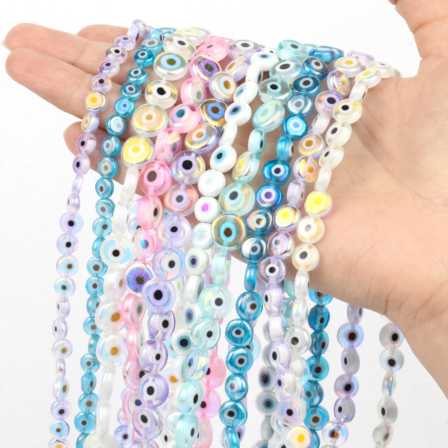 

JC Crystal Factory Direct Sell 6mm 8mm 10mm Glass Evil Eye Oblate Beads for Jewelry Making