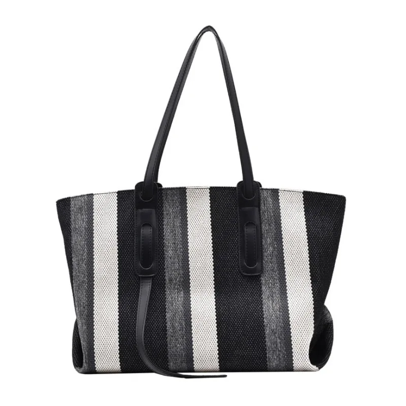 

Hot Sale Fashion Durable Colorful Stripe Shopping Canvas Bag With Pu Handle