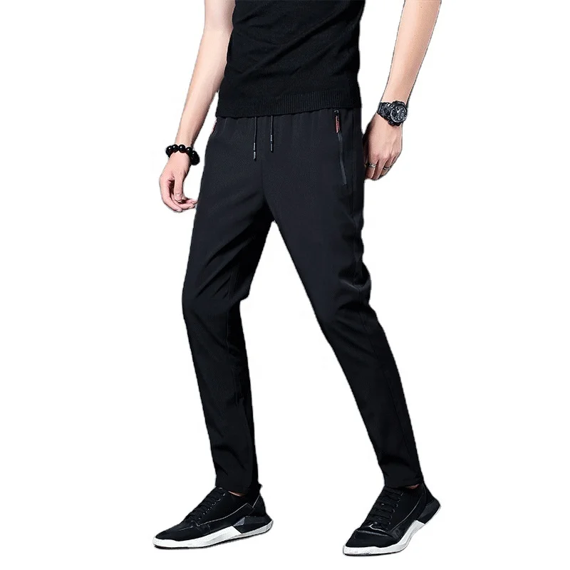 

Men's summer 2021 new design wholesale quick dry thin solid color jogger casual sports silk zipper cargo pants