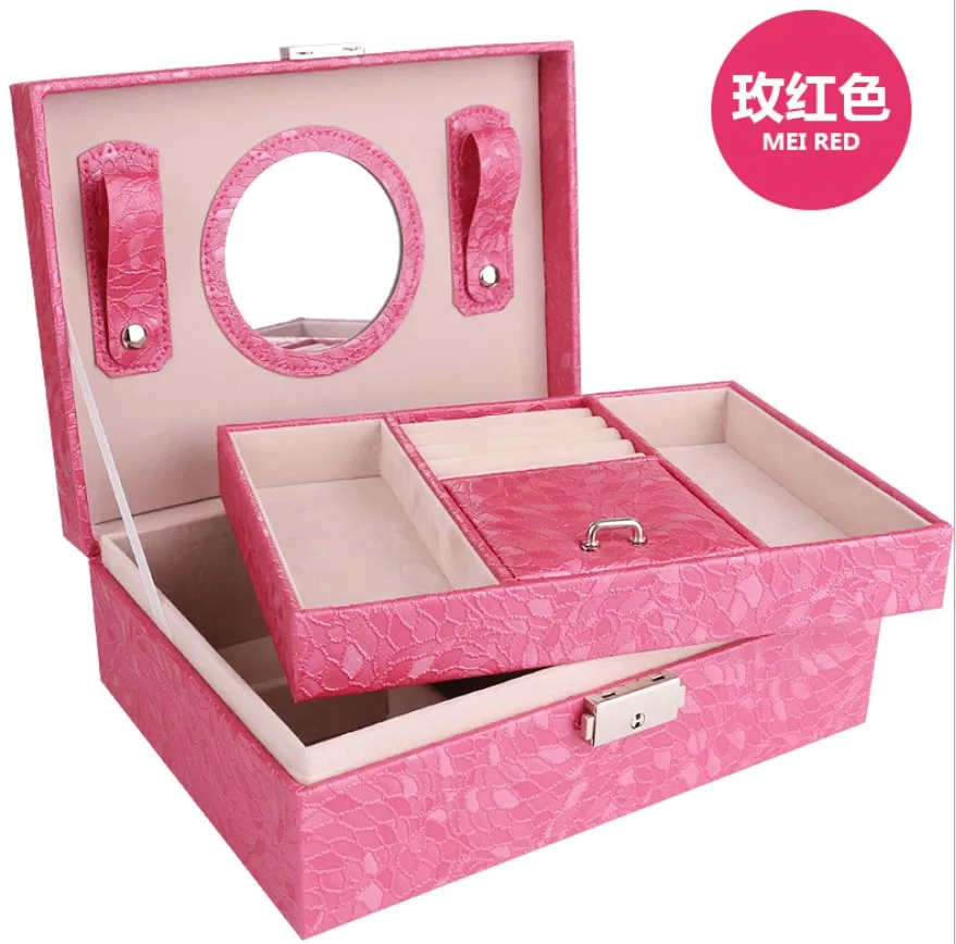 

Jewelry Box, Leaf Pattern PU Leather 2 Layers Organizer Display Storage Holder Box with mirror for Rings Earrings Necklaces
