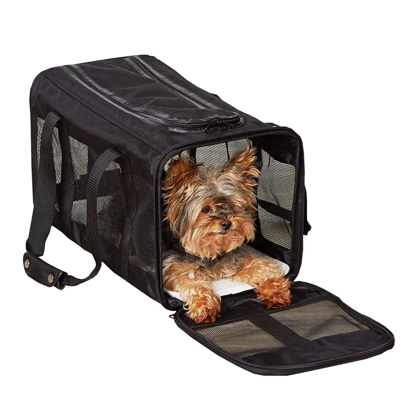 亚马逊爆炸黑色便携式对角宠物手提袋可折叠透气狗袋