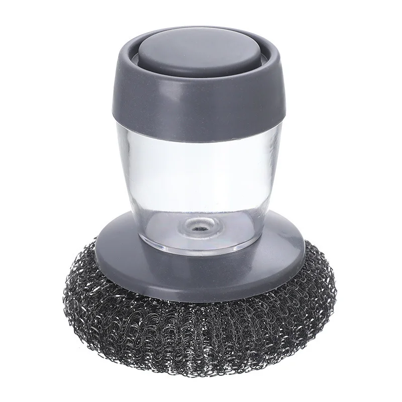 

Eco Friendly Kitchen Cleaning Scrub Soap Dispensing Palm Brush House Dish Scrubber Cleaning Brush With Steel Ball