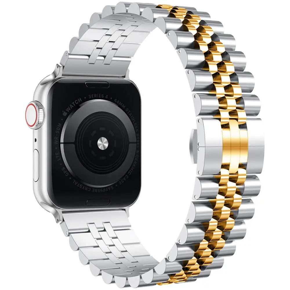 

For iWatch Wristbands 38 40 42 44mm Sturdy Stainless Steel 5 beads Watch Band Wrist Straps with Strong, Black,silver,gold,silver+gold