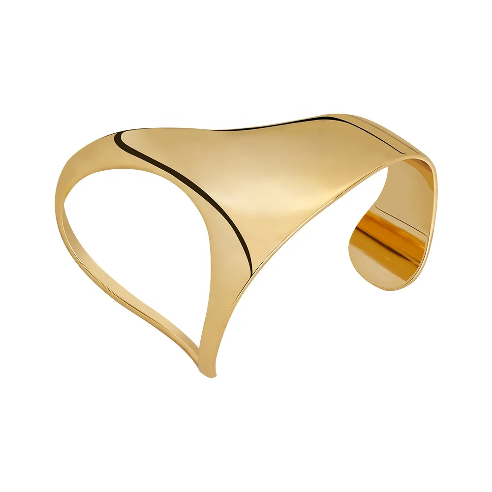 

Original Design 18K Gold Plated Brass Jewelry Geometric Solid Curved Palm Bangle HipHop Punk Bracelet B232331