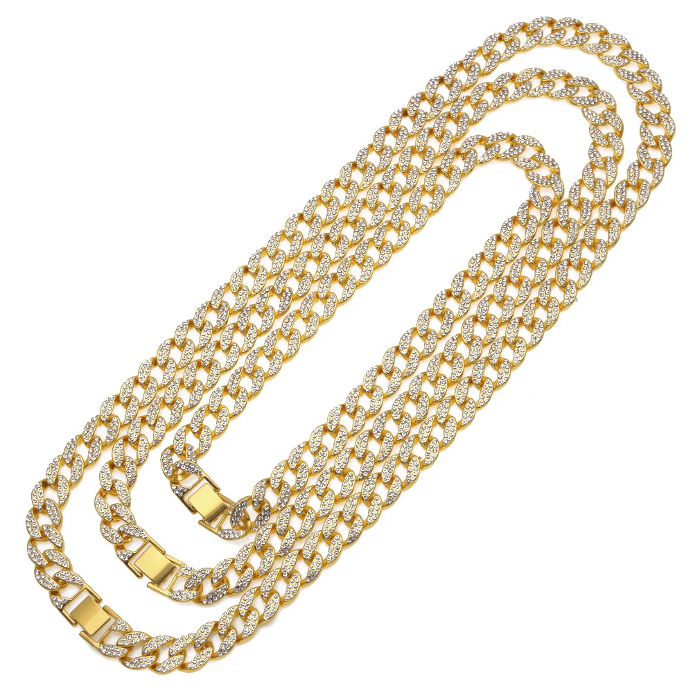 

2021 Trendy Hip Hop Men Favorite Iced Out Alloy Cuban Link Chain Necklace, Gold/rhodium plated