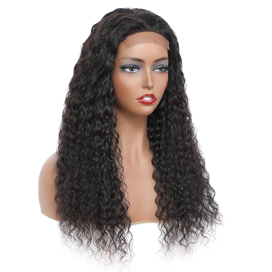 

4x4 Front Lace Wig Human Hair Cheap Deep Wave Human Hair Wig Brazilian Cuticle Aligned Human Hair Lace Front Wig For Black Women, Natural black color hair wigs