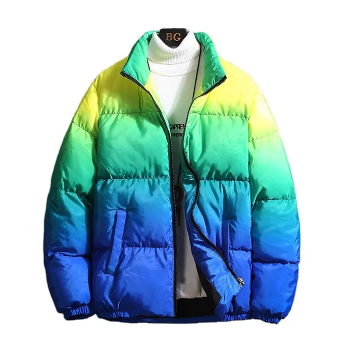 

Ready to Ship Loose fit all over dip dye gradient printed men's winter warm puffer down jacket 2021