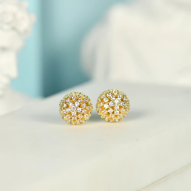 

New Fashion 10mm Cubic Zircon Ball Stud Earrings Rhodium Gold Rose Gold Colors For Choices
