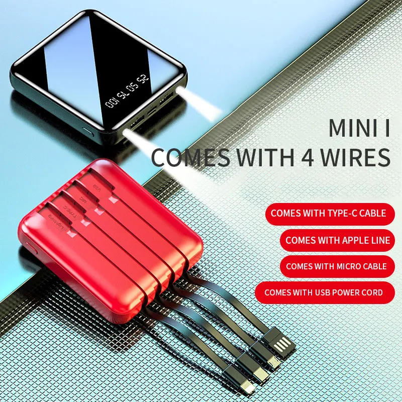 

Hot Selling LOGO Printing Gift 10000mAh Portable Mini Charger USB Type-C 3 in 1 Wireless Mobile Phone Fast Chargers, Red/black