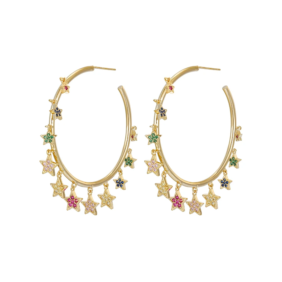 

earring 874 Xuping 14k Gold Plated Fashion Women's Jewelry Christmas Gift Gold Cz Star Charm Hoop Earrings