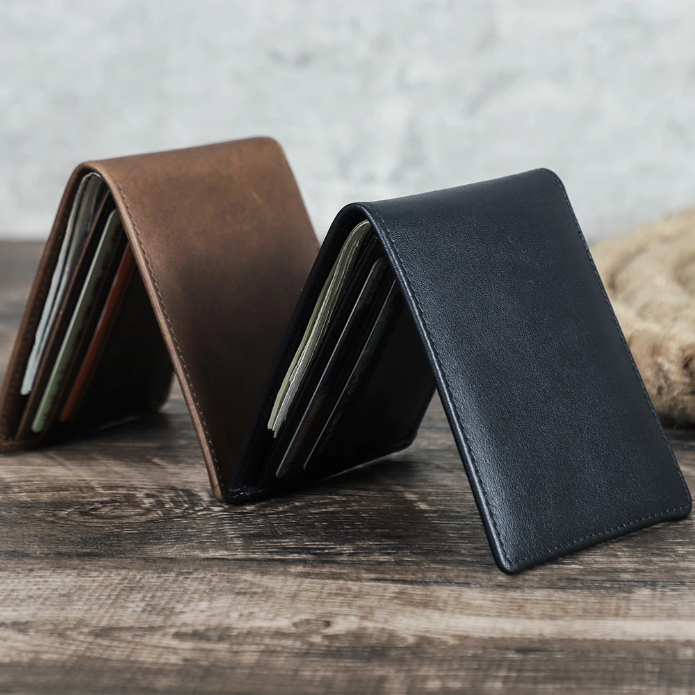 

Contact's Wholesale Dropship Minimalist RFID Card Holder Wallet Super Slim Genuine Leather Wallet mens bifold purse with magnet