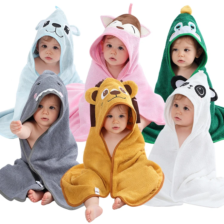 

MICHLEY Hooded Cute Bamboo Fiber Bath Towel Boys And Girls Shark Absorbent Cartoon Animal Bathrobe Wholesale Kids Towel
