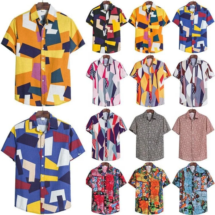 

Men's Plus Size Cotton and Linen Short Sleeve Large Size M-5XL Geometric Patterns Shirts, Print as pics