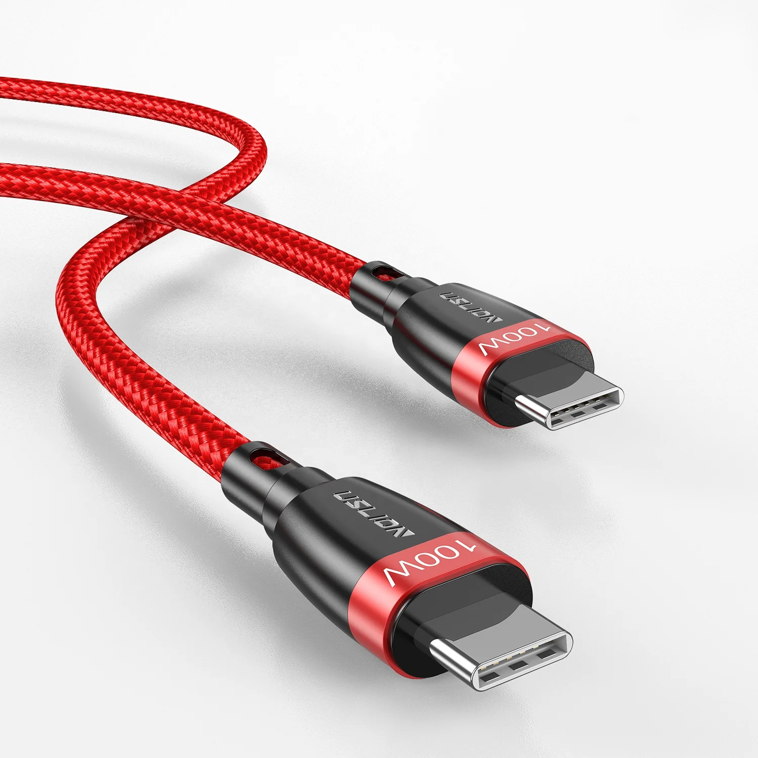 

USLION PD 100W 1M 2M Max 5A 100W Type C Charger Data Cable PD QC 3.0 USB-C to USB-C Charging Cable for MacBook Drop shipping, Red/gray black/red black