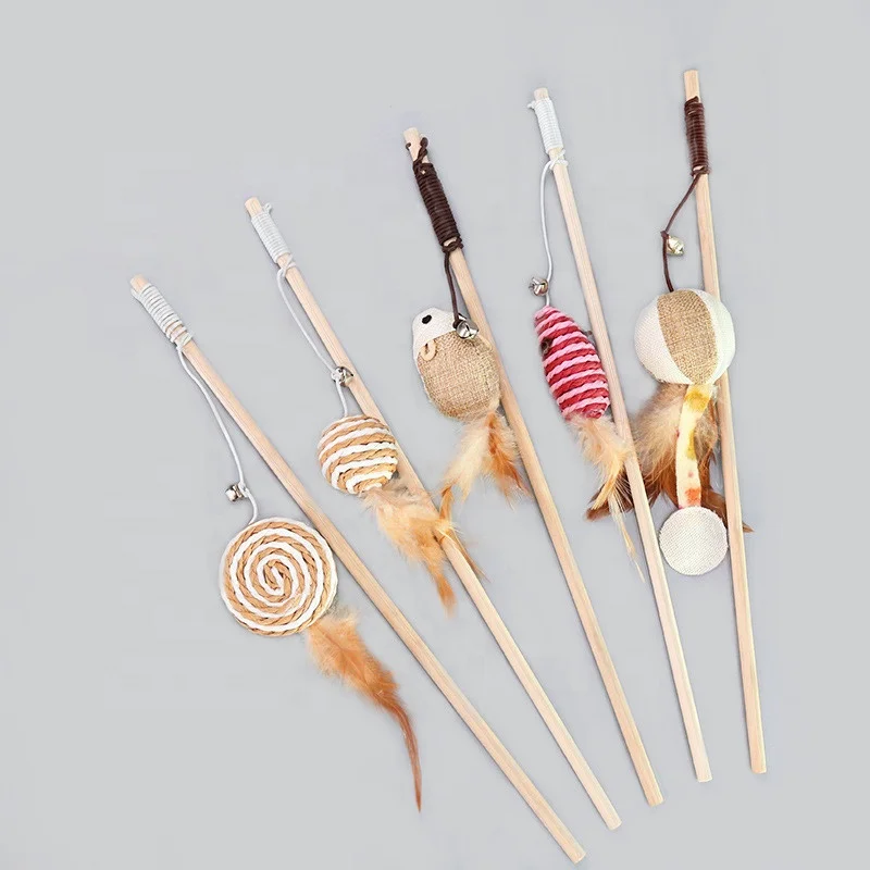 

Newest Wooden Stick Cat Toy Feather Bell Mice Cat Interactive Cat Toy, Photo