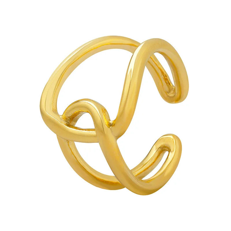 

Geometric twist chain open ring womens index finger titanium steel ring plated 18k gold jewelry women