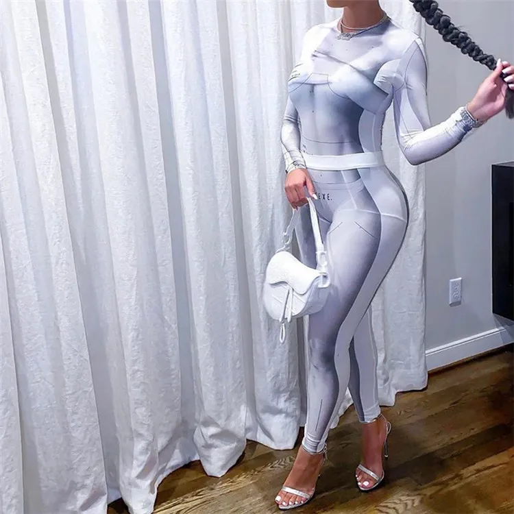 

New Arrival Woman Full Body Slim Print Contrast Color Bodycon Women Long Jumpsuit