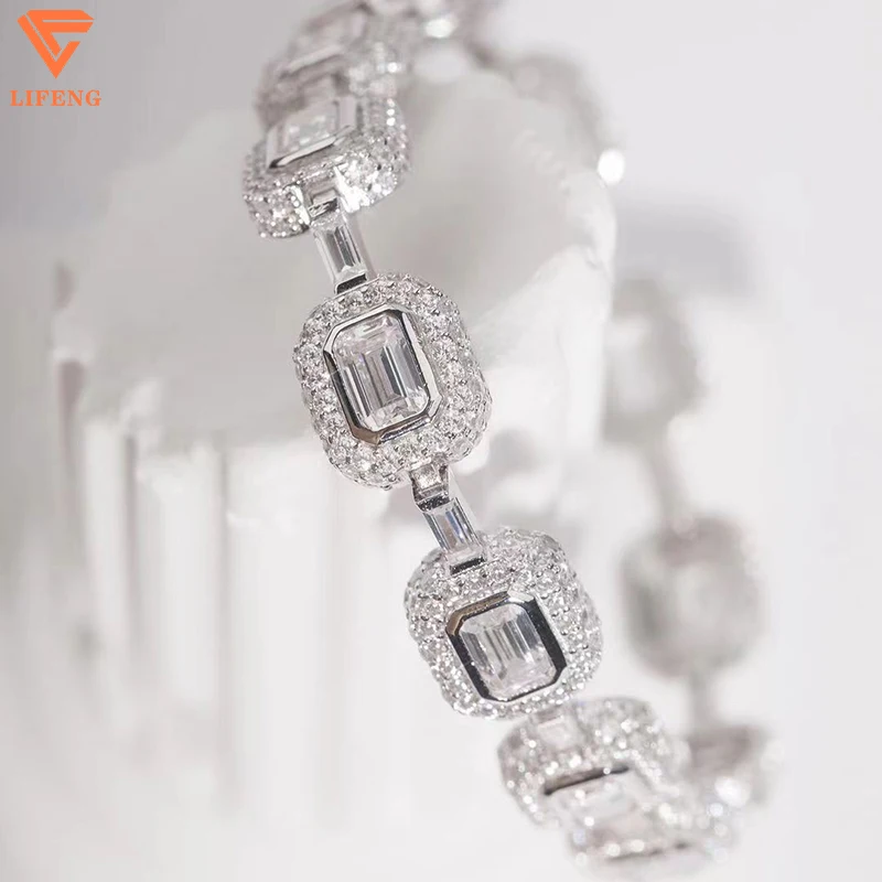 

2023 New Arrival Fashion Jewelry 8mm Full Emerald&Round Cut Diamond S925 Tennis Chain Iced Out VVS Moissanite Bracelet