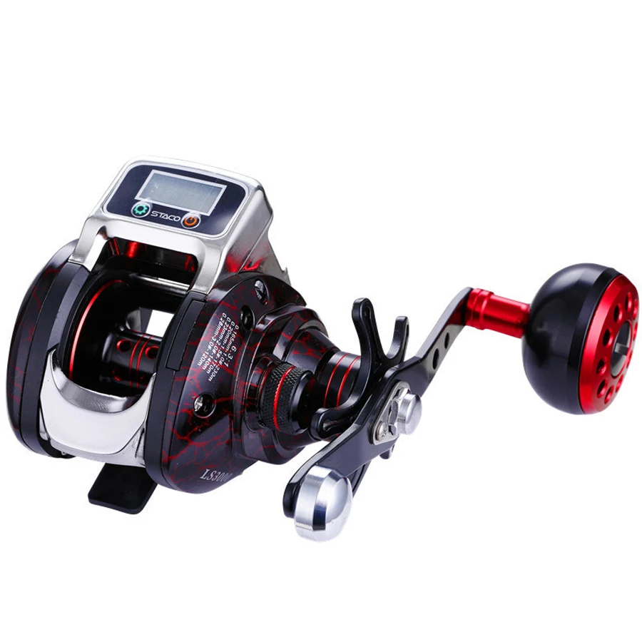 

New 13+1 Bearing Left/Right Fishing reel with Digital Display Fishing Line Counter Saltwater Carp Reel 6.3:1 Casting Scroll Tool, Black red